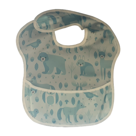 Waterproof Baby Bib With Crumb Catcher - Blue Forest Animals