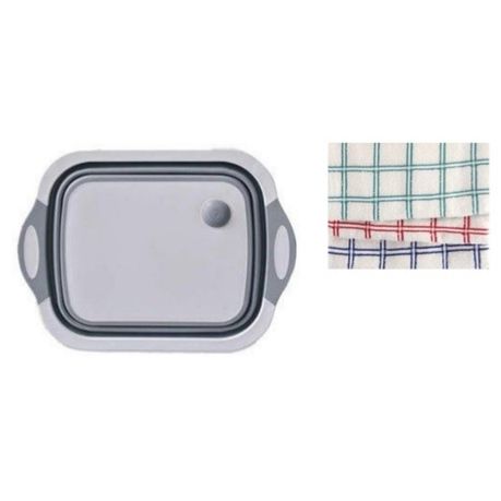 Foldable Cutting Board, Washing Bowl and Draining Basket With 3 Dish Cloths Buy Online in Zimbabwe thedailysale.shop