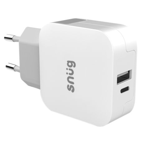 Snug 2 Port 30W PD Wall Charger With Type C Cable-White