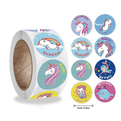 Kids rewards/motivation sticker roll - 500 stickers (Magical Unicorn) Buy Online in Zimbabwe thedailysale.shop