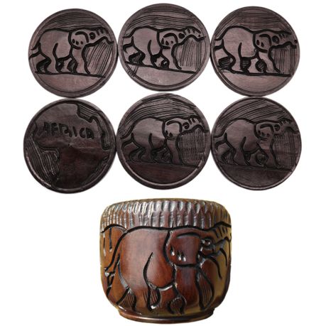 Elephant Wooden Coaster Set - 6 Piece Buy Online in Zimbabwe thedailysale.shop