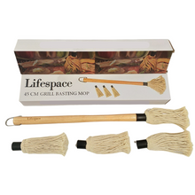 Load image into Gallery viewer, Lifespace 45cm BBQ braai basting mop brush with 3 spare heads
