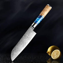 Load image into Gallery viewer, Hestia Damascus Steel Santoku Chef&#39;s Knife 18cm – Resin &amp; Wood Handle
