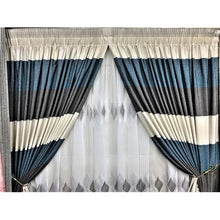 Load image into Gallery viewer, Blue White &amp; Grey Line Theme Curtain &amp; Leaf Lace 2.5x2.4m
