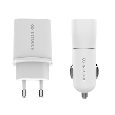 Intouch Home & Car Charger Bundle PD20W Type C - White Buy Online in Zimbabwe thedailysale.shop