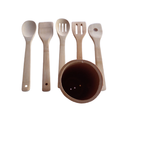 Bamboo Cooking Spoon Set with Holder Buy Online in Zimbabwe thedailysale.shop