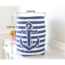 Load image into Gallery viewer, Boat anchor stripe Waterproof Coating Folding Laundry Hamper Storage Basket
