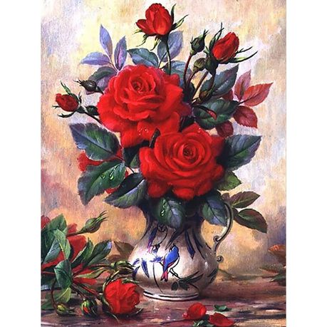 Diamond Painting DIY Kit - Full Drill Round Dot - Red Roses In Vase Buy Online in Zimbabwe thedailysale.shop