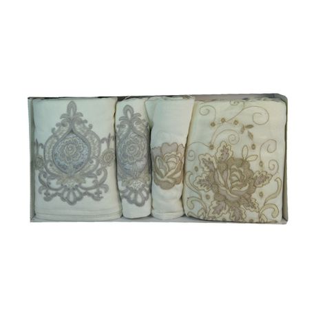 Luxurious Textured Motif Design Soft & Absorbent Hand & Bath Towel Set 2 Buy Online in Zimbabwe thedailysale.shop