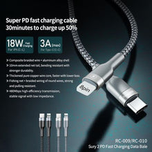 Load image into Gallery viewer, Remax RC-009 1m 3A PD Fast Charging Braided Data  Cable - Silver
