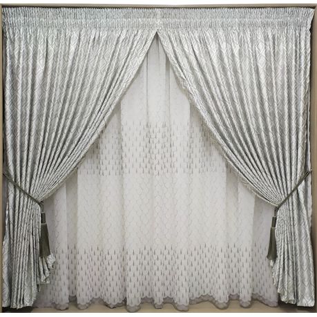 Curtain Set - 5m Dimensions Grey + 5m 1735 Linen Embroidered Voile Grey Buy Online in Zimbabwe thedailysale.shop