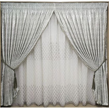 Load image into Gallery viewer, Curtain Set - 5m Dimensions Grey + 5m 1735 Linen Embroidered Voile Grey
