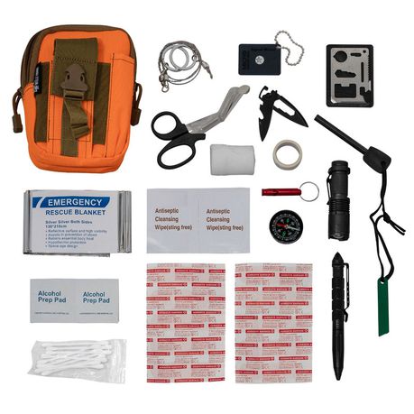 40 piece Wille Honde Survival Kit Military Pouch- Orange Pouch