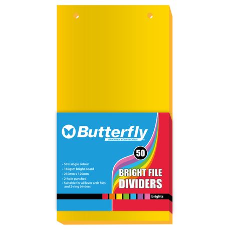 Butterfly File Divider 120mm X 230mm Bright Board - Pack Of 50  Yellow Buy Online in Zimbabwe thedailysale.shop