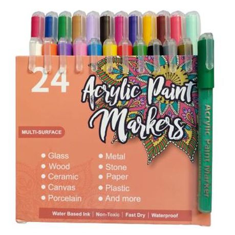 Acrylic Paint Pens 24 Set Deluxe Colour Markers Highlighter Fineliner Art