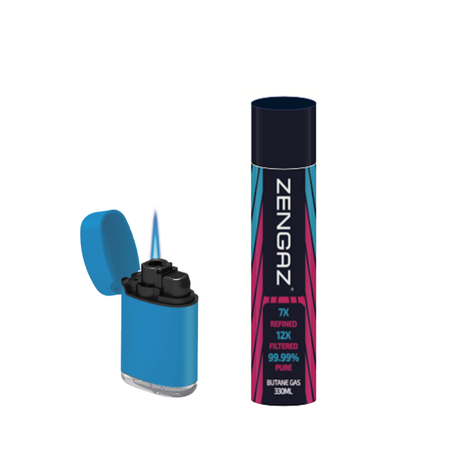 Zengaz Jet Flame Lighter Blue Sweet Design&Zengaz Pure Gas 330ml Refill Set Buy Online in Zimbabwe thedailysale.shop