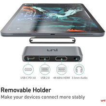 Load image into Gallery viewer, uni iPad Pro USB C Hub 4-in-1, HDMI (4K@60Hz), 3.5mm Headphone Jack, USB 3
