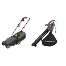 Load image into Gallery viewer, Power Plus 1000W Lawnmower And 3300W Leaf Blower Bundle
