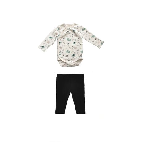 Newborn Cross-over Onesie With Gathered Details and Black Leggings Buy Online in Zimbabwe thedailysale.shop