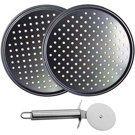 2 Piece Coated Nonstick Pizza 32cm Pan Tray & Cutter Set Buy Online in Zimbabwe thedailysale.shop