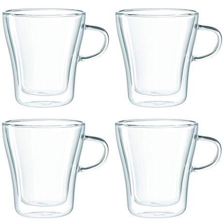 Leonardo Cup with Handle: Double-Walled Handmade Glass Duo 250ml - Set of 4 Buy Online in Zimbabwe thedailysale.shop