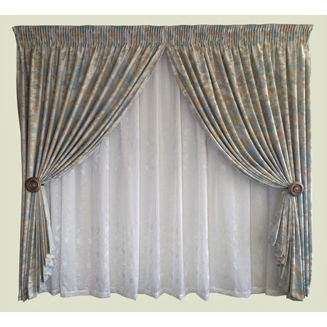 Curtain Set - 5m KGL Woven + 5m 1805 Linen Embroidered Voile White Buy Online in Zimbabwe thedailysale.shop