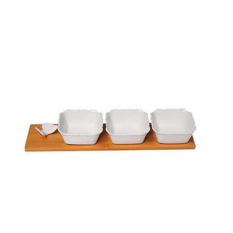 Set of 3 Appetizer Bowls With Serving Wood Board Platter-Butterfly Design Buy Online in Zimbabwe thedailysale.shop