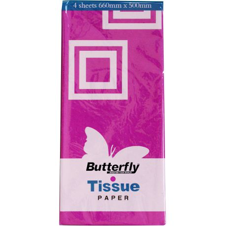 Butterfly Tissue Paper - 48 Sheets (660 X 500mm Each) Magenta