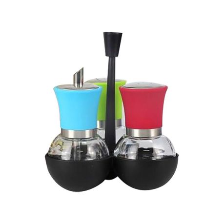 Salt, Pepper & Sugar Broad Glass Shaker Set With Holder - 4-Piece Buy Online in Zimbabwe thedailysale.shop