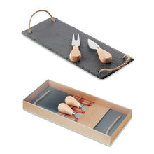 Load image into Gallery viewer, Slate Cheeseboard Set with Cheese Knife and Fork - Cheese Cutting &amp; Serving
