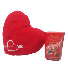 Load image into Gallery viewer, Red Heart Pillow (26cm) and Lindt Chocolate Valentines Day gift Set
