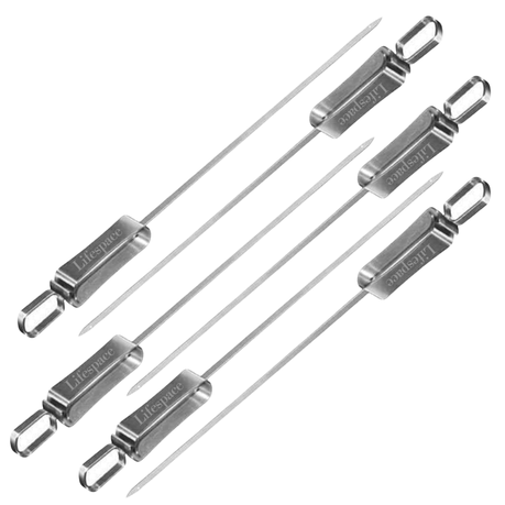 Lifespace Quality Set of 6 Stainless Steel Flat Kebab Skewers with Push Bar Buy Online in Zimbabwe thedailysale.shop