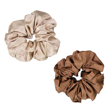 Load image into Gallery viewer, Dear Deer Super Sized Satin Scrunchies (Coffee and Latte) - Pack of 2
