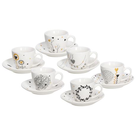 Tognana Goldy New Bone Espresso Cup & Saucer Set of 6