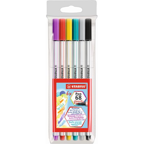 STABILO Pen 68 Brush-tip Pen:  Assorted Standard Wallet 6's