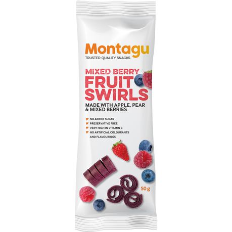 Montagu Dried Fruit Swirls Mixed Berry Box 10x 50g Box