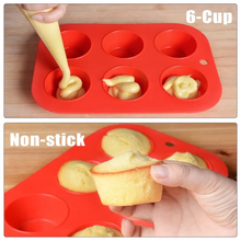 Load image into Gallery viewer, Silicone Cake Baking Mould Round Muffin Cupcake x6 Tarts Fondant
