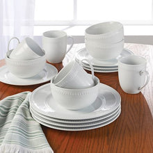 Load image into Gallery viewer, 16 Piece Porcelain Geo-Happy Sonia Dinnerware Set - White with Bead Accents
