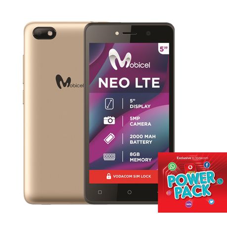 Mobicel Neo LTE 8GB Single Sim (NL) - Gold + Vodacom SIM Card Pack Buy Online in Zimbabwe thedailysale.shop