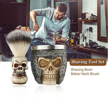 Load image into Gallery viewer, Skull Design Men&#39;s Beard Facial Cleansing Shaving Brush Soap Bowl Set
