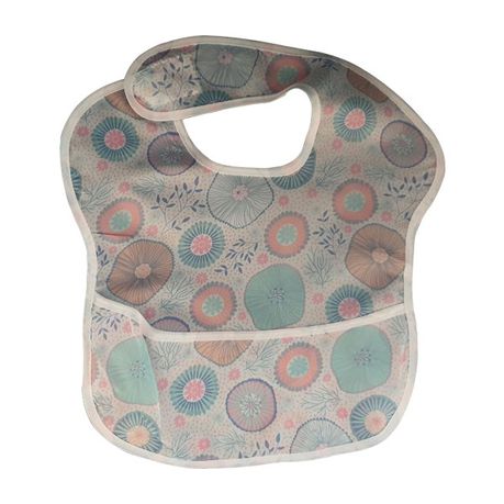 Waterproof Baby Bib With Crumb Catcher - Pink & Blue Paisley