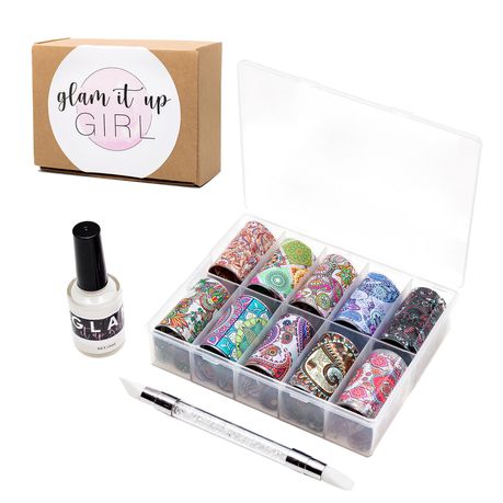 Nail Foil Art, Box of 10 Pieces, Nail Art Glue and Pen (Pattern) Buy Online in Zimbabwe thedailysale.shop