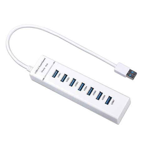 USB 3.0 Super Speed 7 Ports Hub for All Computers & Consoles - White