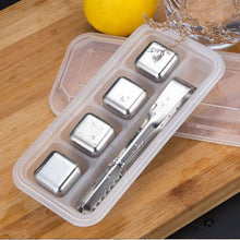 Load image into Gallery viewer, Stainless Steel Ice Cubes - Set of 4 Reusable Chiller Stone Cubes with Tong
