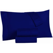 Load image into Gallery viewer, Wrinkle Resistant Super King Sheet Set Navy Blue 4 Piece Bedding
