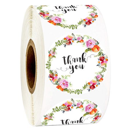 Thank you decorative sticker roll- 500 stickers (wreath design) Buy Online in Zimbabwe thedailysale.shop