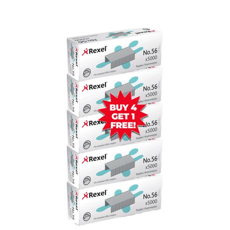 Rexel Pack of 4 Plus 1 Free No. 56 (26/6) 5000 Staples