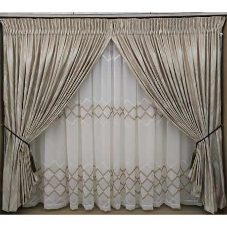 Curtain Set - 5,5m Vmate WATERFALL TAPE + 5m 18108 Linen Embroidered Voile Buy Online in Zimbabwe thedailysale.shop