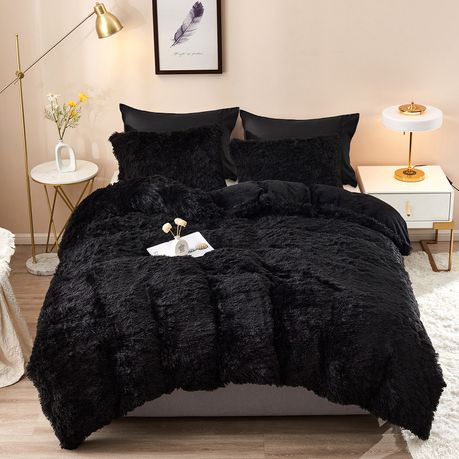 Fluffy Comforter Black 5 Piece set 152 cm x 204 cm