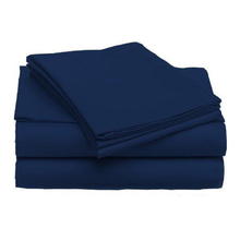 Load image into Gallery viewer, Wrinkle Resistant Super King Sheet Set Navy Blue 4 Piece Bedding
